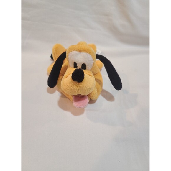Disney Store Pluto Plush 8" Tongue Out Laying Down Green Collar Stuffed Animal - Picture 1 of 6